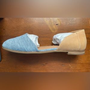 Tom’s Jutti D’Orsay honey leather/blue chambray size 7 flat